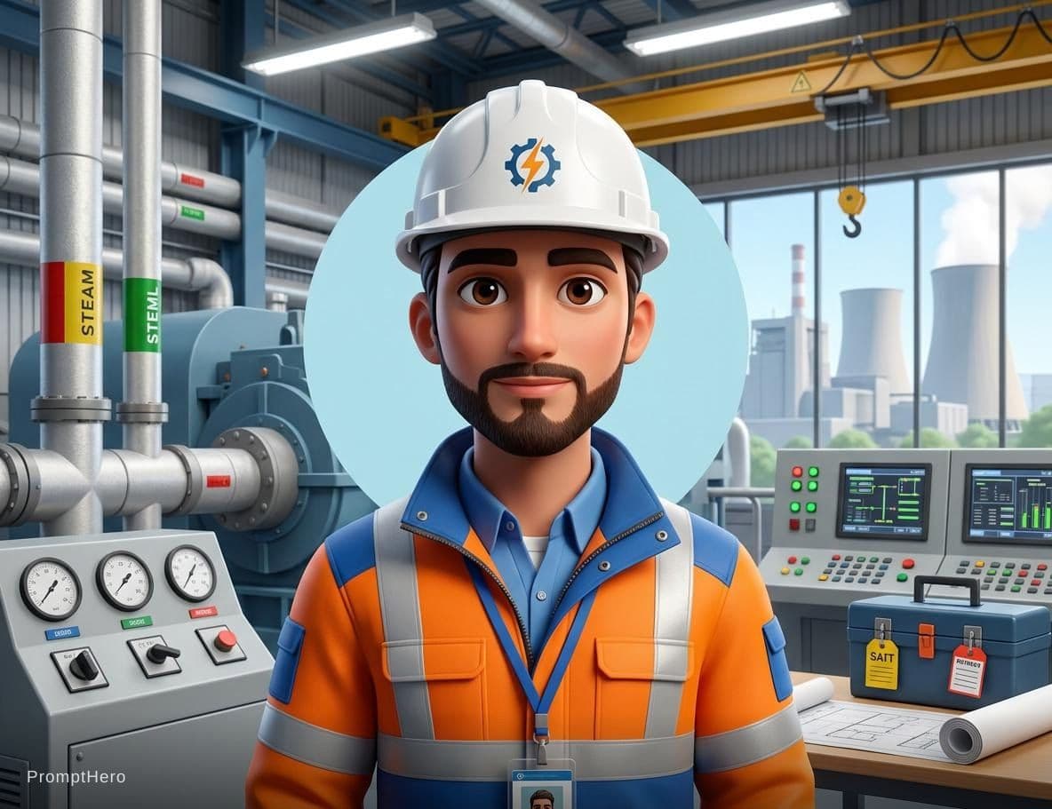 AI generated: A portrait of a young engineer, dressed fully on PPE and wearing safety helmet on head working in a ...