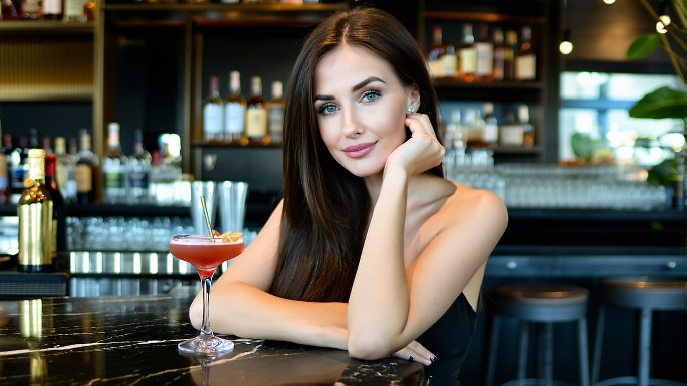 AI generated: A beautiful 27-years old woman with straight darkblonde hair, wearing casual chic clothes, is sittin...