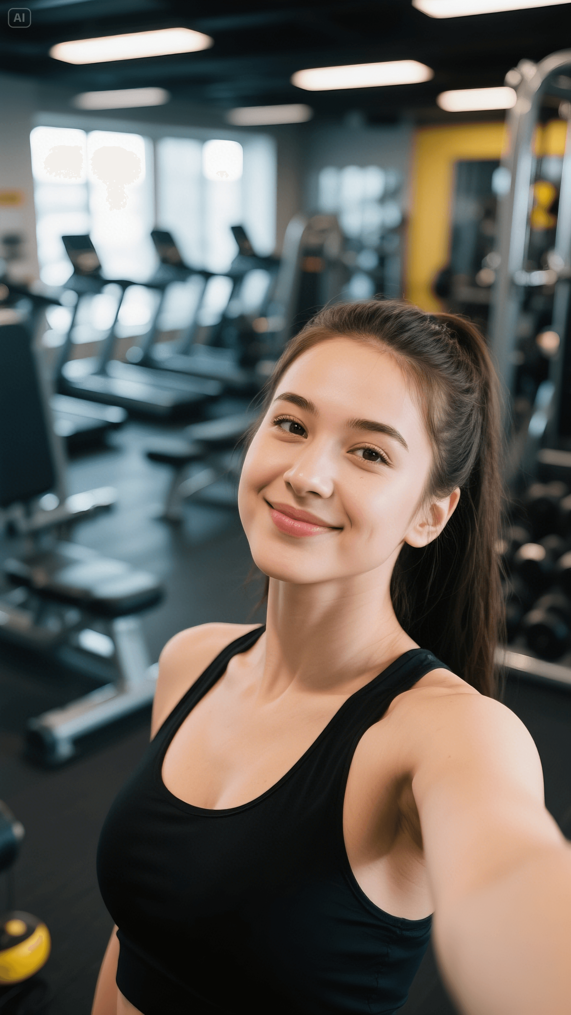 AI generated: selfie of a girl at a gym