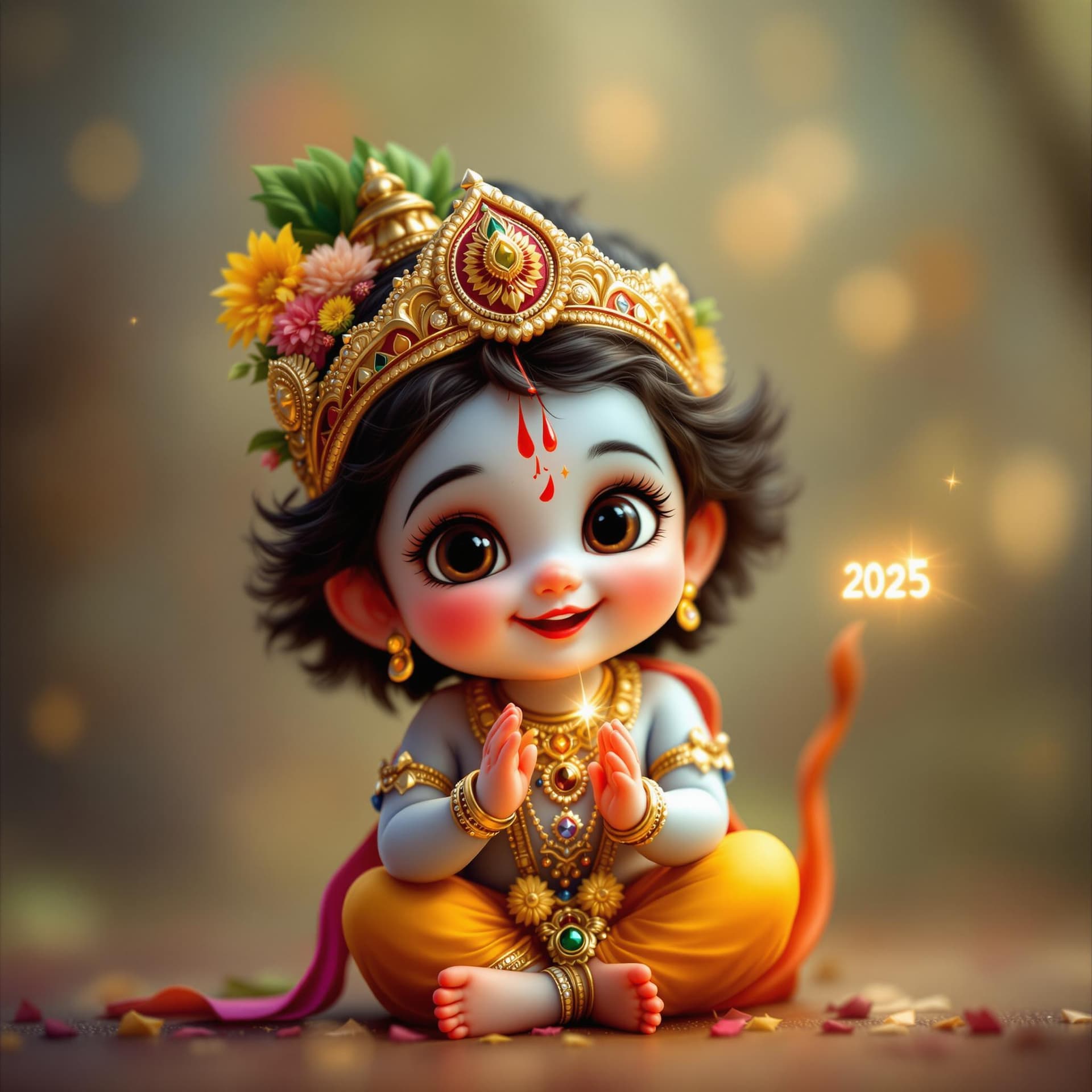 AI generated: Arafed image of a cute little Krishna wishing Happy new Year 2025