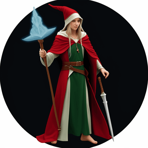 AI generated: Elf Wizard in a robe holding a staff eladran