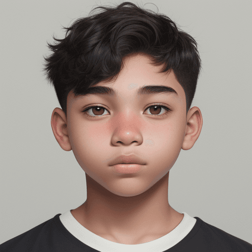 AI generated: Image of a 18-year-old boy with short hair and mixed skin and rather round cheeks