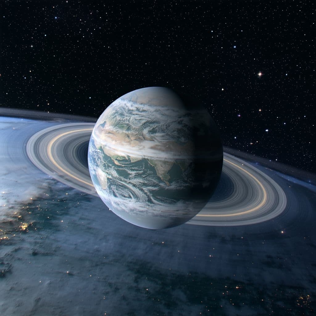 AI generated: A realistic, high-detail planet in outer space with a subtle, natural-looking ring system composed o...