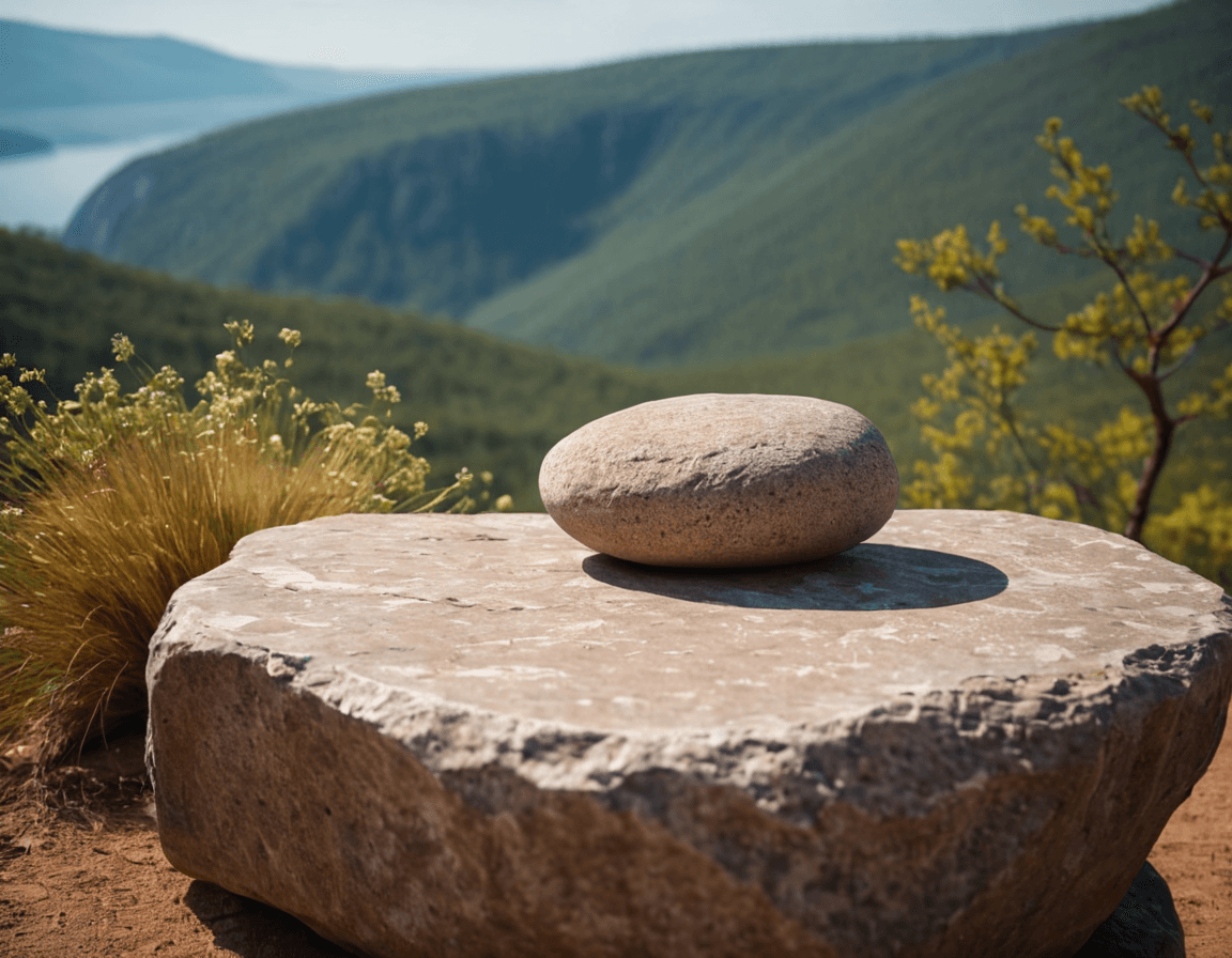 AI generated: A rock podium in the nature background, trending on cg society, stage, beautiful day