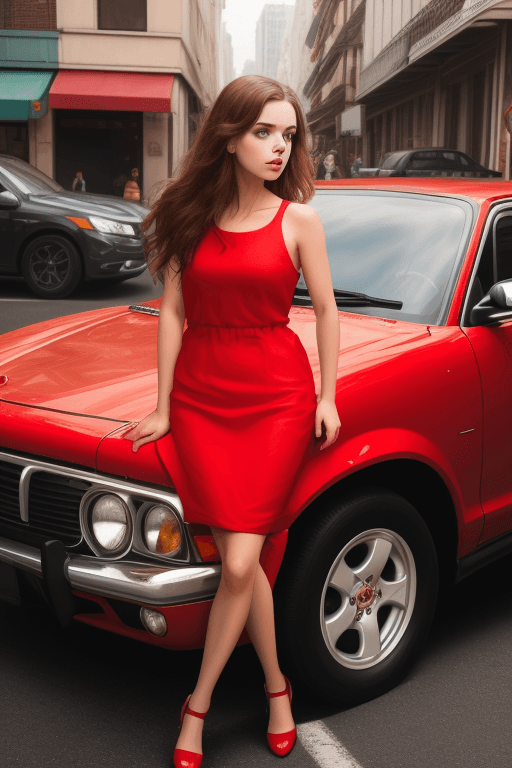 AI generated: girl in the red car