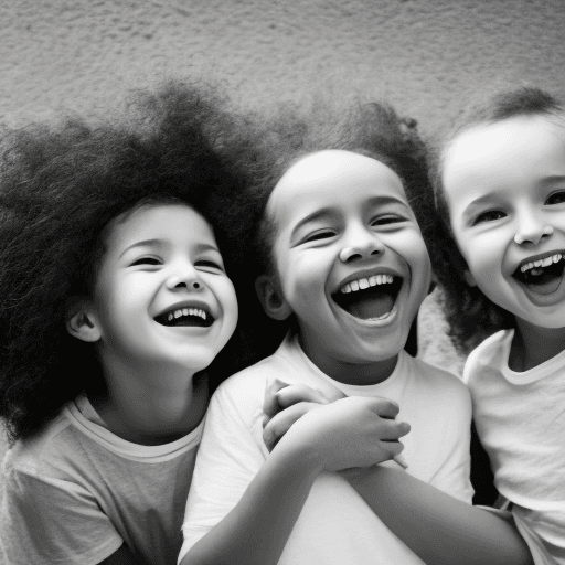 AI generated: Black, white and redhead children with long curly hair, very happy, laughing and playing