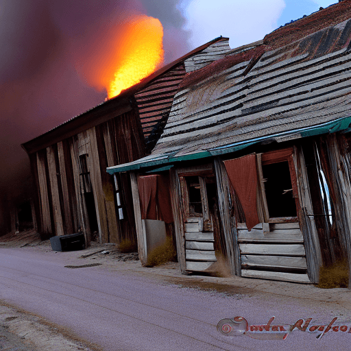 AI generated: An old western brothel in a mountain mining town on fire