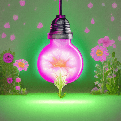 AI generated: Hyper realistic tiny flower garden inside of a pink lightbulb, flickering lights, iridescent vapor, ...