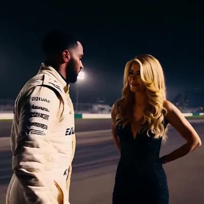 AI generated video: LEWIS HAMILTON AND SHAKIRA MEET ON THE FORMULA ONE TRACK AT NIGHT. SHE WAITS FOR HAMILTON UNTIL HAMI...