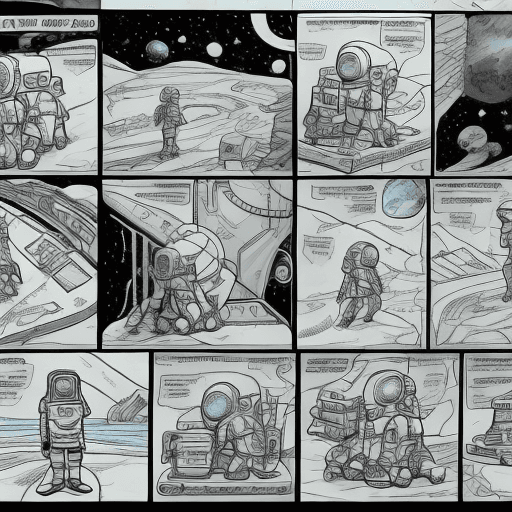 AI generated: comic book strips, storyboard cartoon comic book, color, storyboard comic, storyboard a boy wearing ...