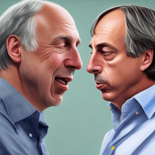 AI generated: realistic portrait of Jim simons and ray dalio facing each other