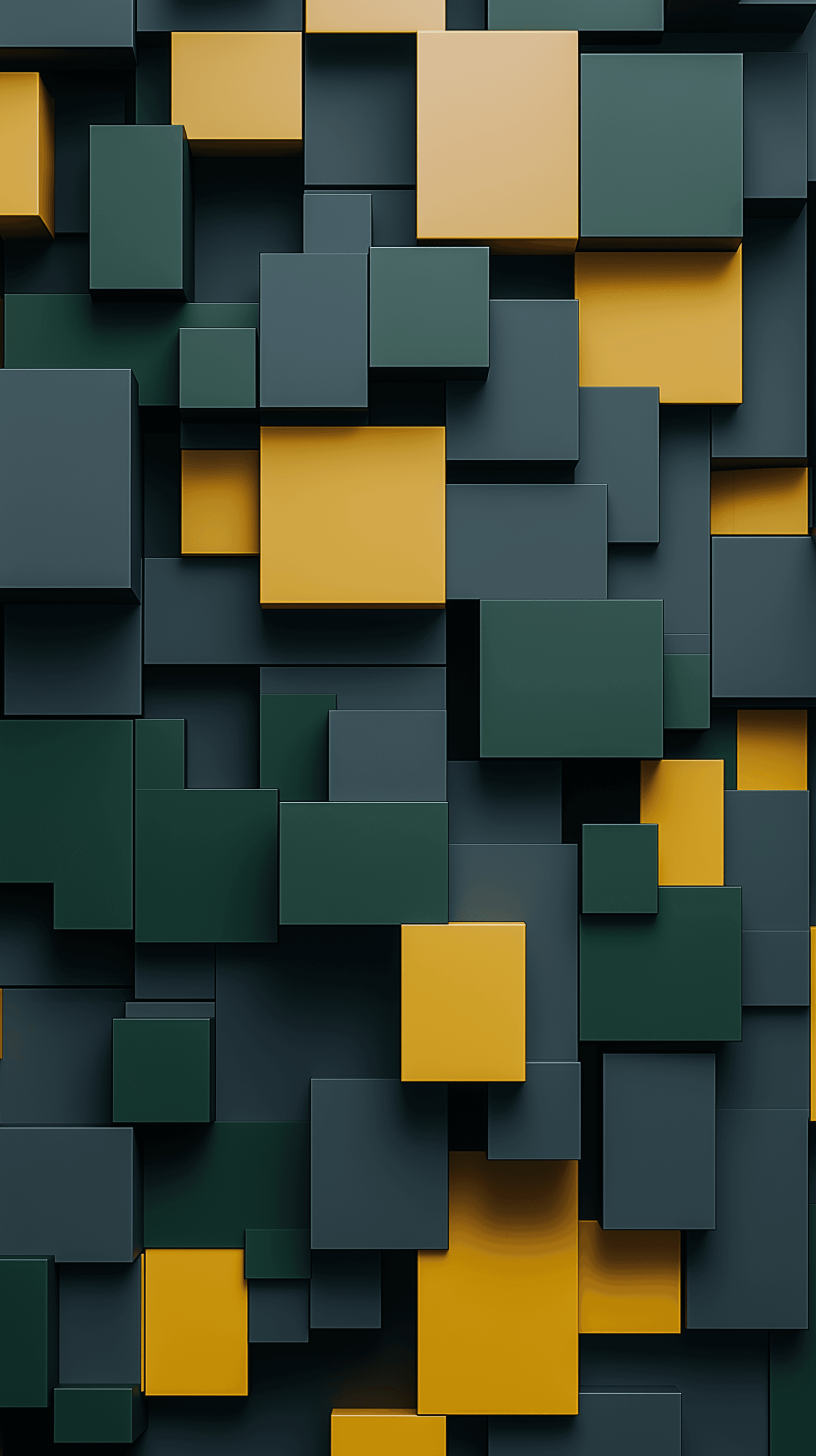 AI generated: 3D geometric shape composition, vivid green and yellow, dark grey colored, various sleek texture, tr...