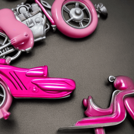 AI generated: A product photograph of a pink motorbike toy made of melting gum