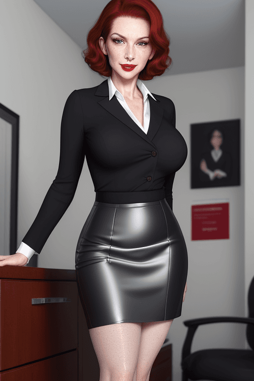 AI generated: white office lady, mature woman, milf, tall, short dark red hair, seductive hairstyle, elegant hair,...