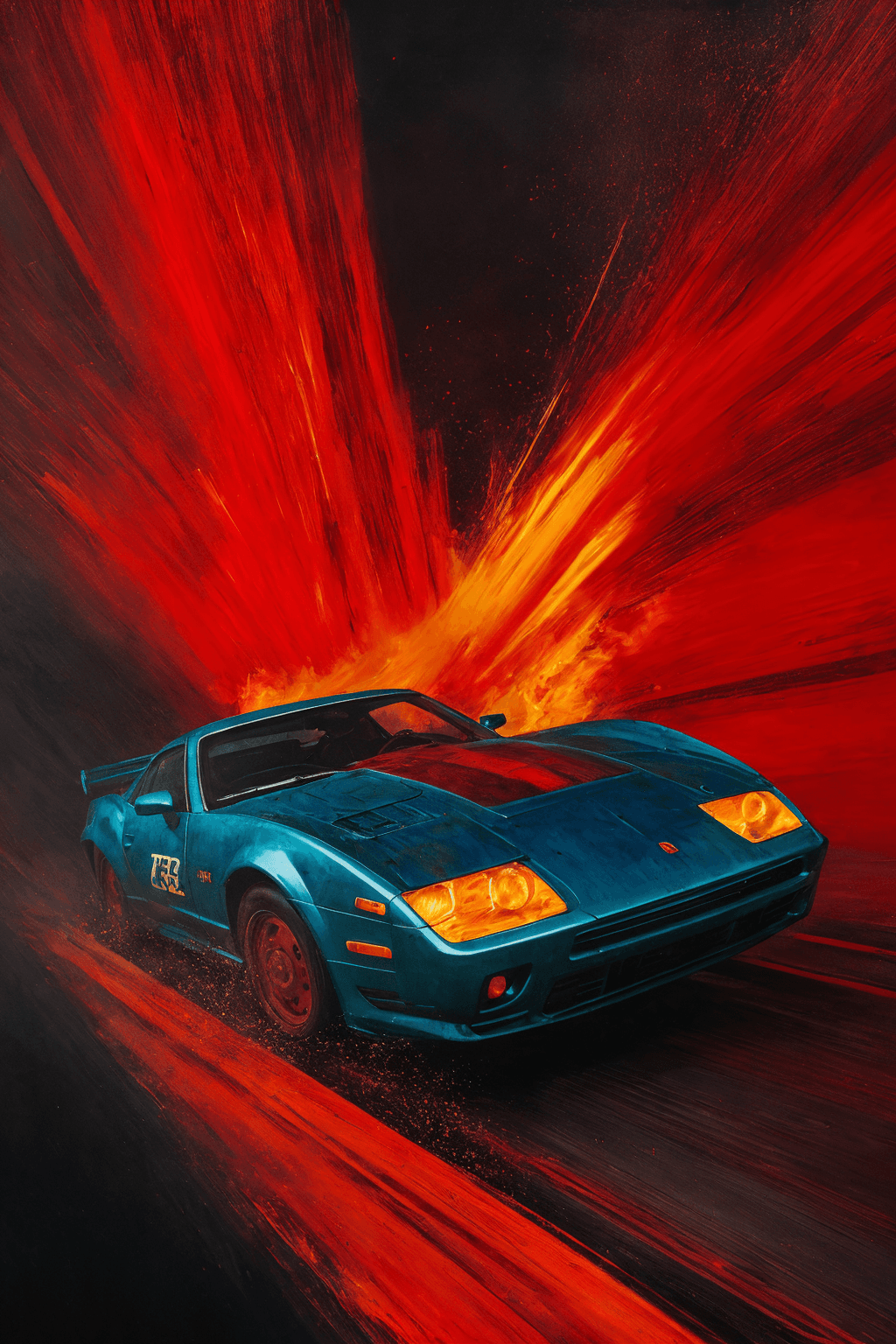 AI generated: abstract expressionist painting red race car, in the style of sam spratt, historical illustrations, ...