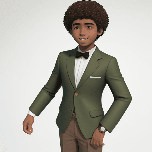 AI generated: Full body portrait of an afro-brazilian boy with very short curly hair in layered haircut, low fad, ...