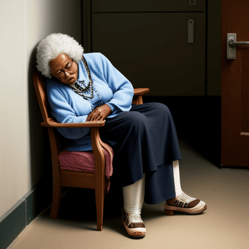 AI generated: Elderly black woman sitting in a chair praying in a corner