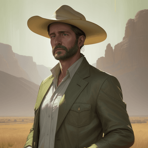 AI generated: new art : a white archaeologist 40 years old man with green jacket satara by johnny taylor, in the s...