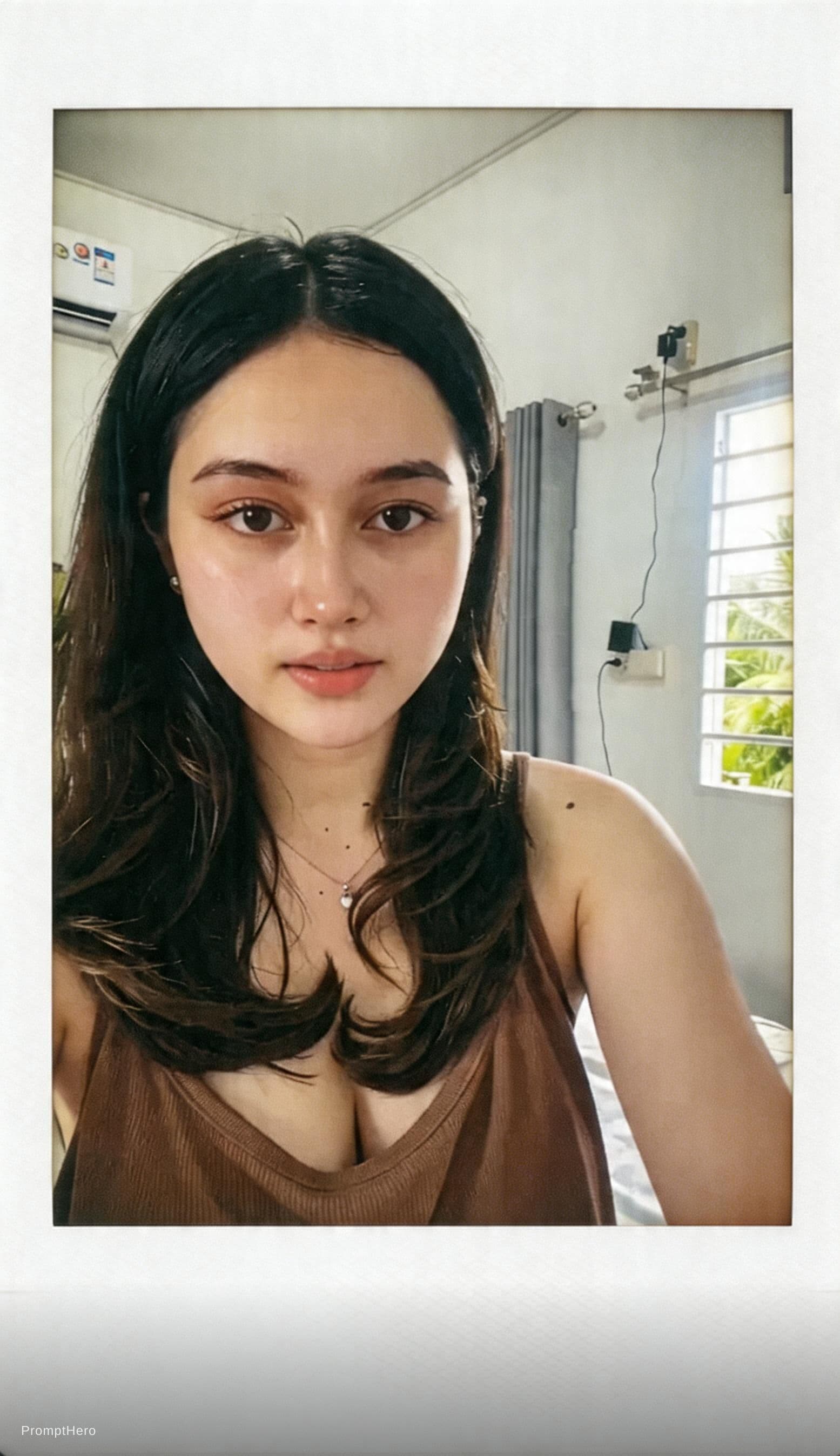 AI generated: polaroid photograph of an Asian model, sitting on the edge --chaos 75 --ar 1:2 --raw --profile we14m...