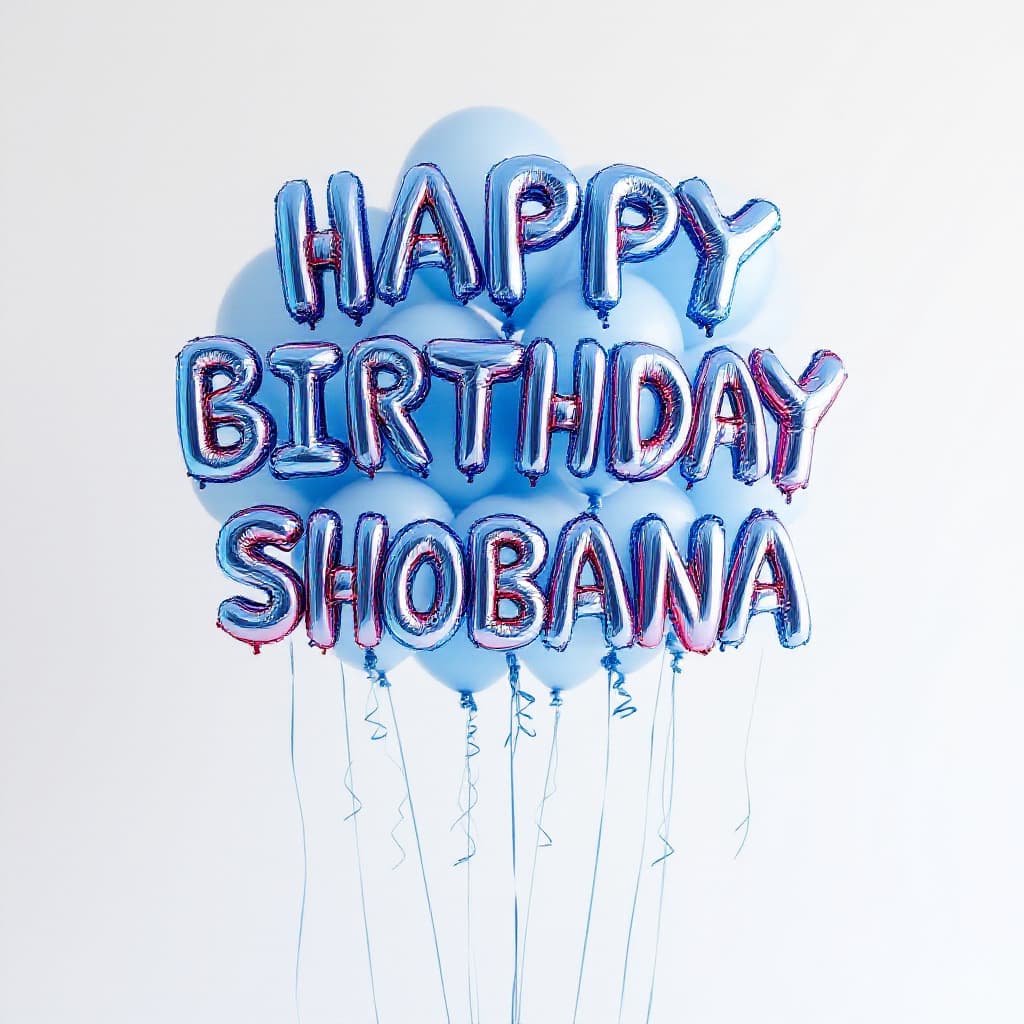 AI generated: photorealistic, high resolution rendering, balloon of lettering, "HAPPY BIRTHDAY SHOBANA", used colo...