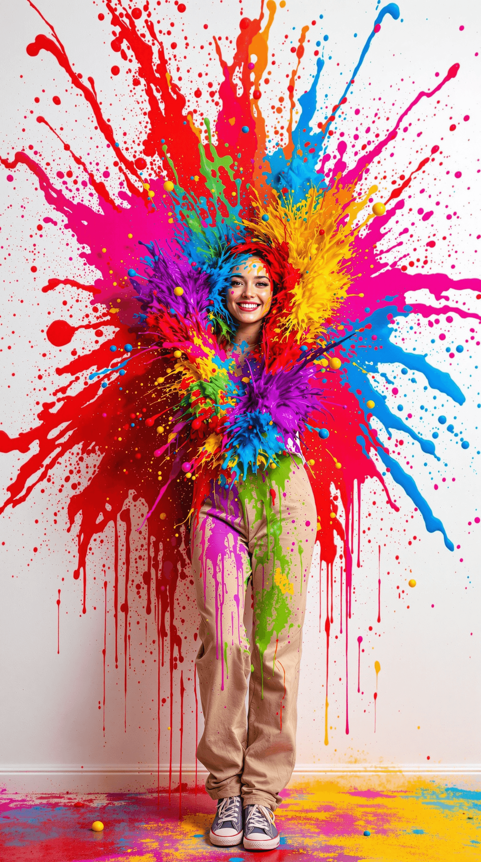 AI generated: a full body photograph of young female looking at the viewer, standing against a plain white wall. T...
