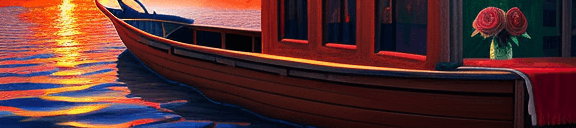 AI generated: a rose in a boat, floating in hell