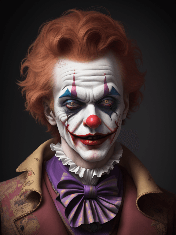 AI generated: Fashion photography of a joker, 1800s renaissance, clown makeup, editorial, insanely detailed and in...
