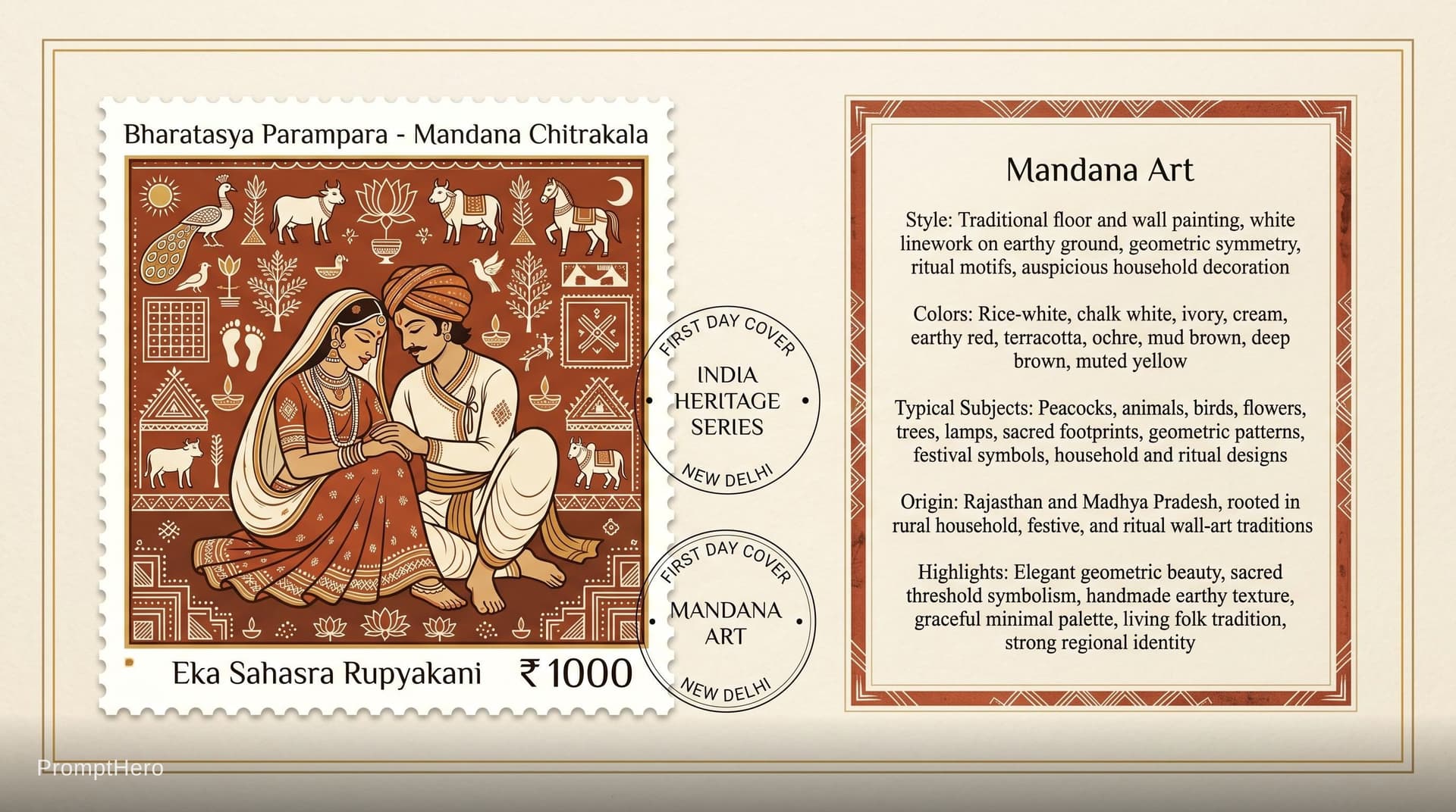 AI generated: Create a 16:9, 4K premium commemorative First Day Cover envelope inspired by India Post heritage des...