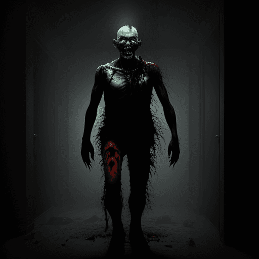 AI generated: The zombie emerging from a dark room, zombie virus stage four, volumetric lighting, real life, highl...