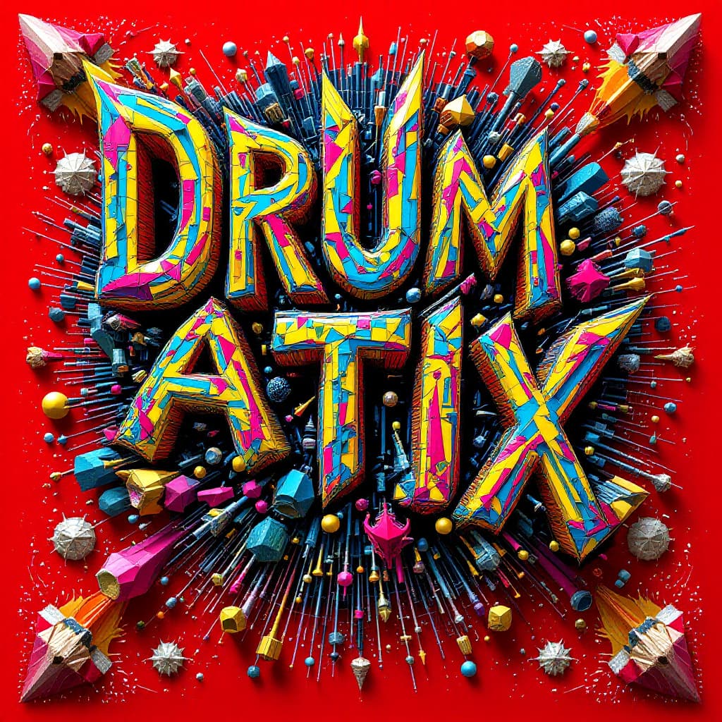 AI generated: the letters DRUMATIX decorated in a complex 3 D deconstructivist style withbright colors. --v 5.1 --...