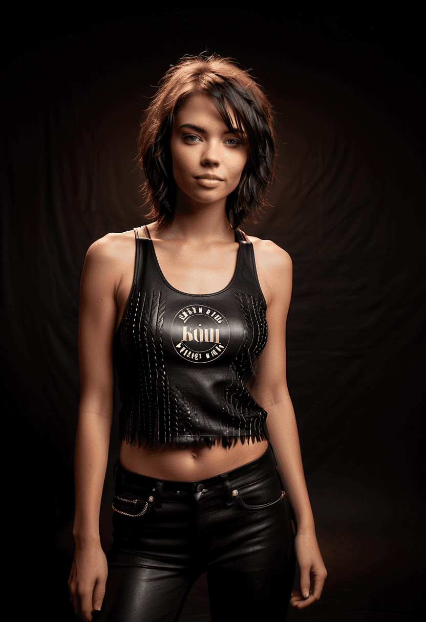 AI generated: full body photograph of a woman with (shag cut hair:1.1), dark-brunette hair with light highlights, ...