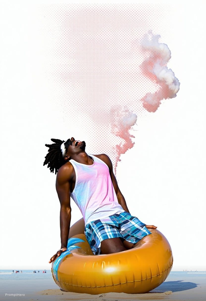 AI generated: Sat on and swallowed whole by the giant Farting skunk in a bikini at the beach 