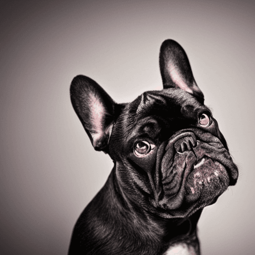 AI generated: portrait of the cutest black french bulldog ever, fluffy, inspiring background,  photorealistic, sof...