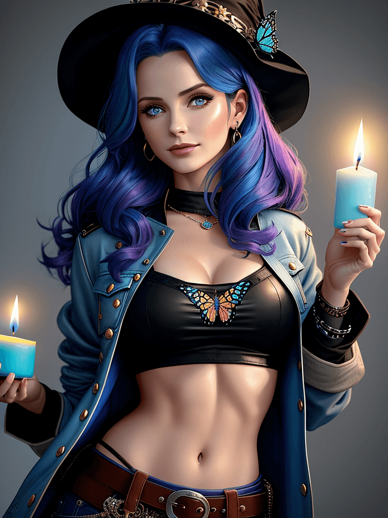 AI generated: 1 girl, (midriff:1.2), [Madelaine Petsch|Courtney Cox] as a greek witch with colored inner hair look...