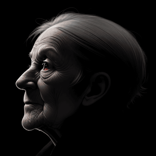 AI generated: photorealistic, dark silhouette of an old manwoman, with short hair, athletic build, looking up, sho...