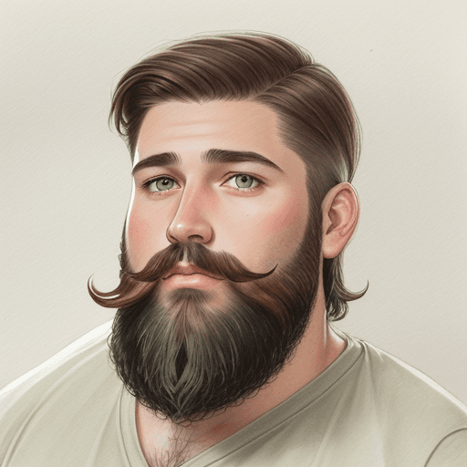 AI generated: Light natural tones, pencil drawing, watercolor drawing. Young man with a beard, 37 years old, brune...