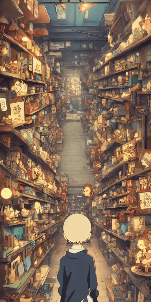 AI generated: store full of curious collectibles :: incredible, anime, Digital 2D, animated by Kyoto Animation, St...