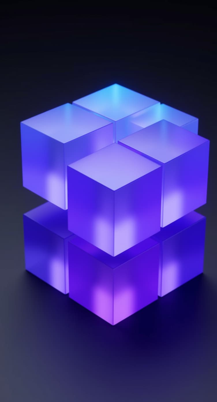 AI generated: Ultra-clean abstract 3D product render of a cube composed of smaller cubes,
modular voxel structure ...