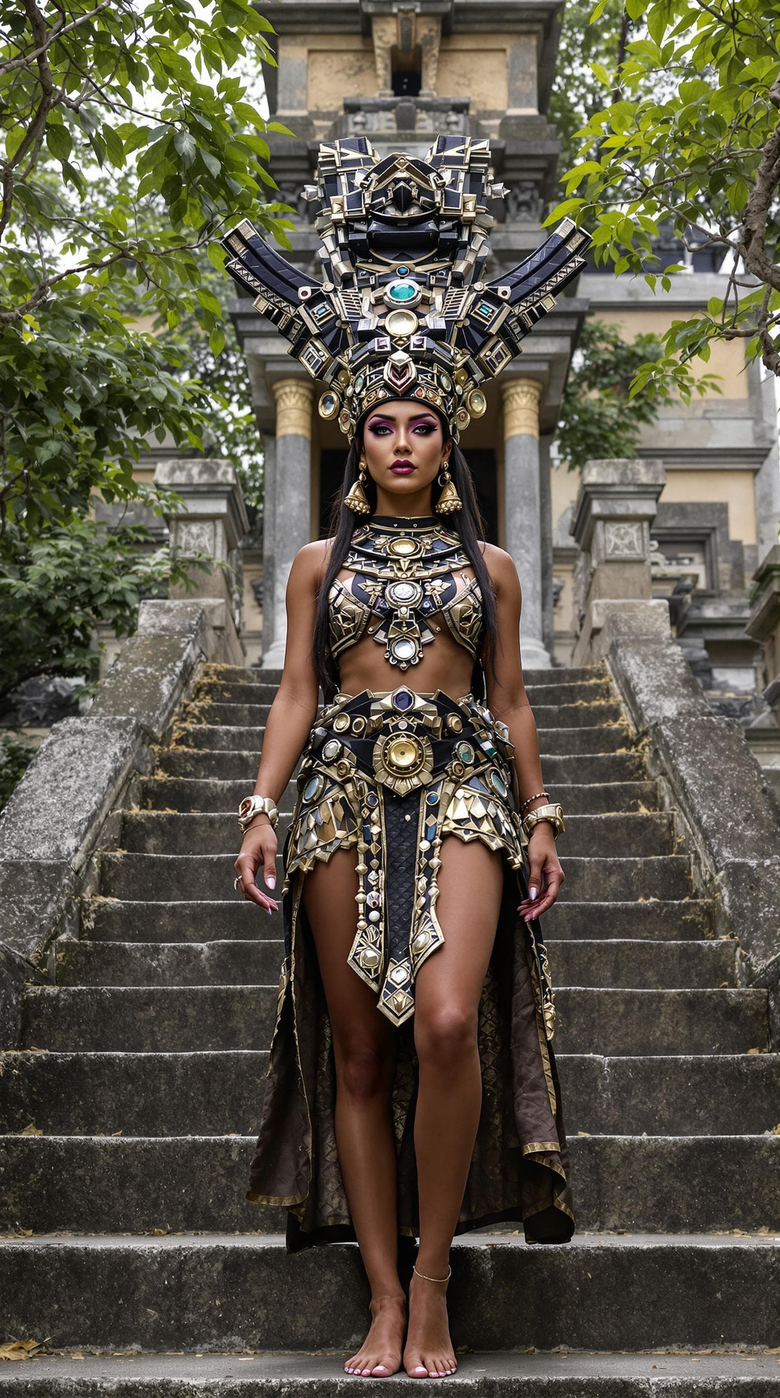 AI generated: a professional photo of the most female in the world, a young adult,  Aztec priestess, highly detail...