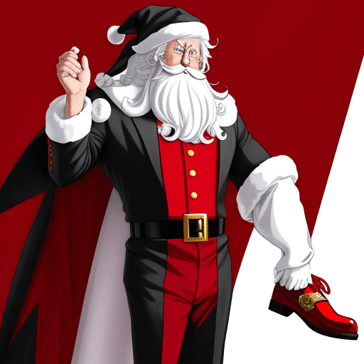 AI generated: An anime handsome Santa Clause full body with a red, white, and black suit on with a red, white, and...