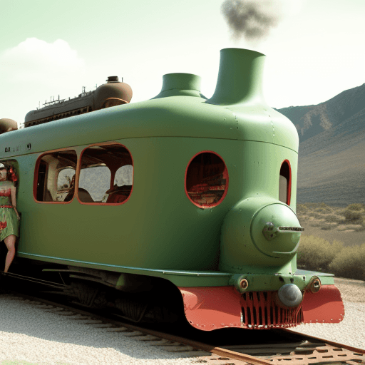 AI generated: 1950s hippy lady dress cactus train steam boat