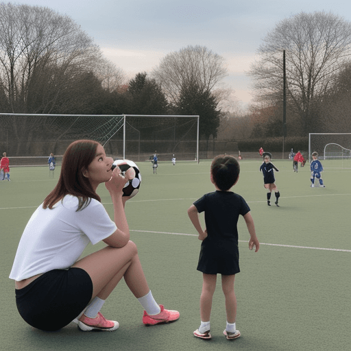 AI generated: mother watching her kids playing soccer at the park