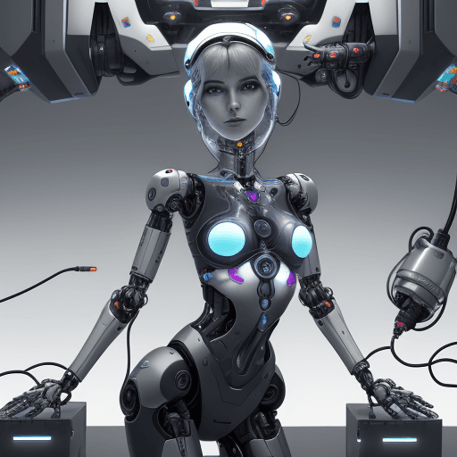 AI generated:  robotic femalenak-edwith a glassdil-doand helmut, half human and half machine, sheisn-ud-eand has a...