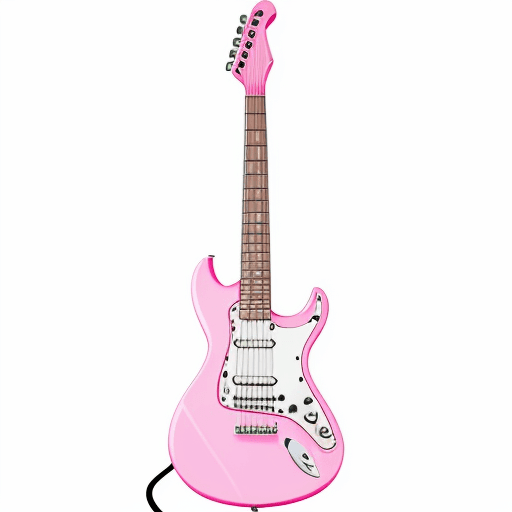 AI generated: pink electric guitar, cartoon, white background,