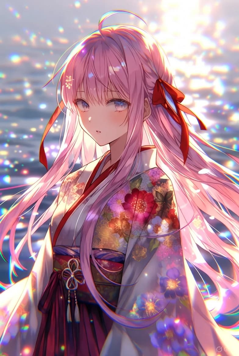 AI generated: anime art of Mitsuri Kanroji, covered nipples, chromatic aberration, glow, perfect face, perfect bod...