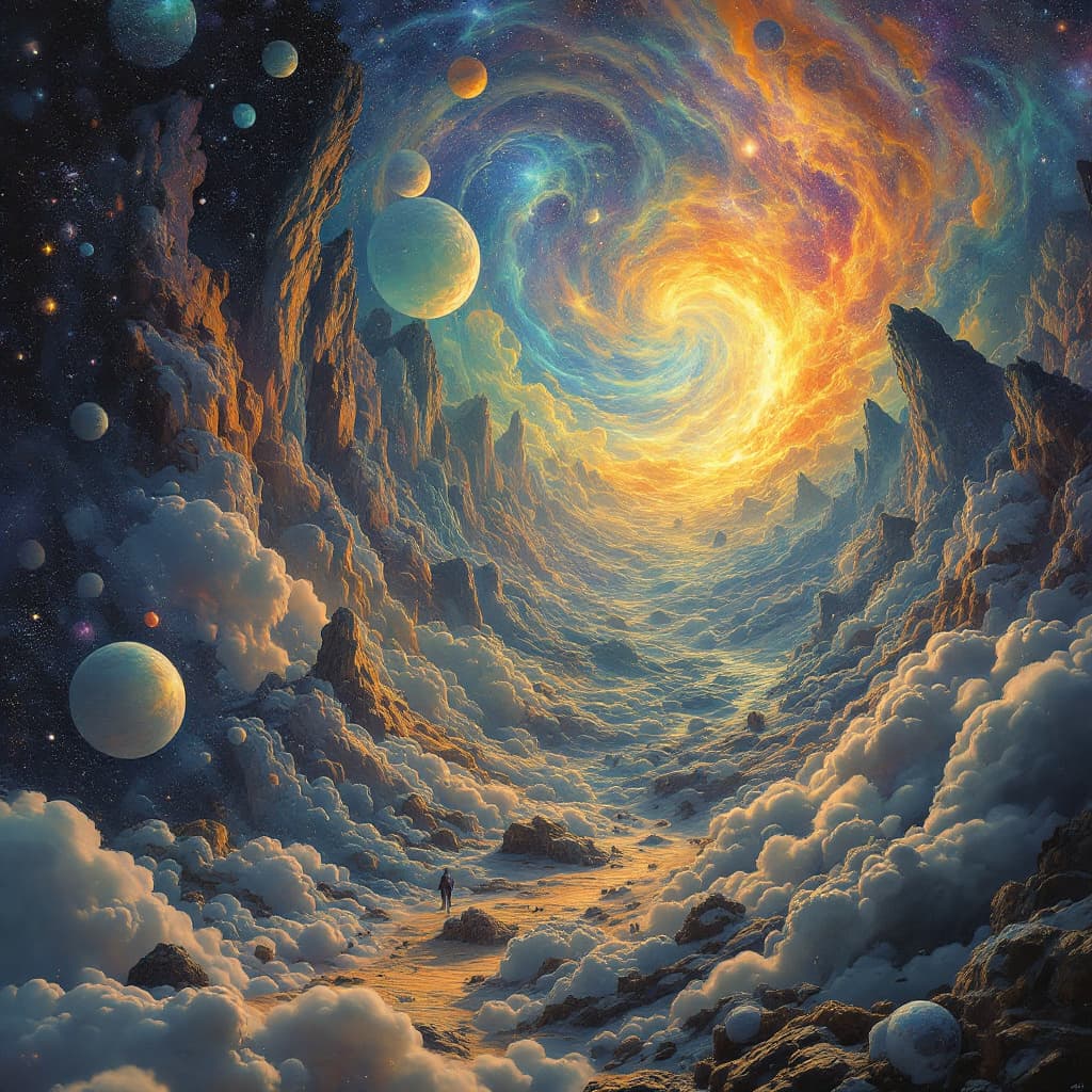 AI generated: High resolution, trippy, surrealistic, psychedelic,c and in the style of many famous artists. God in...