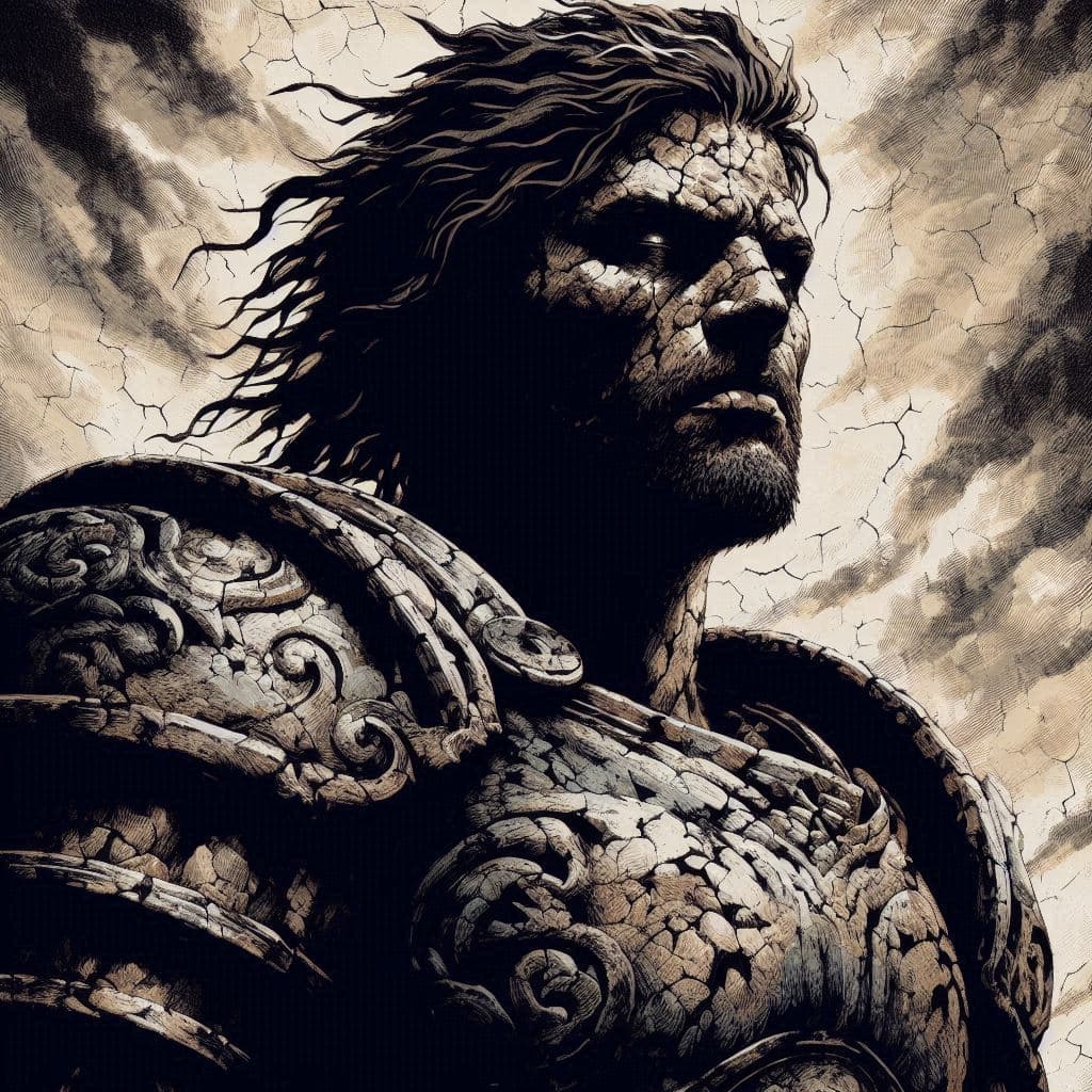 AI generated: Picture a powerful portrait of Chaac that emphasizes his strength and resilience. The image is rende...