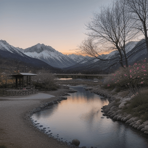 AI generated: 
calmness in nature|filtering lights of sunset|swing trees with a gentle breeze|flowers dazzling wit...