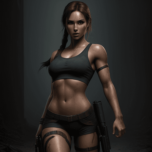AI generated: Lara Croft charismatic beautiful girl, sexy body, white skin, big breasts and ass, beautiful figure,...