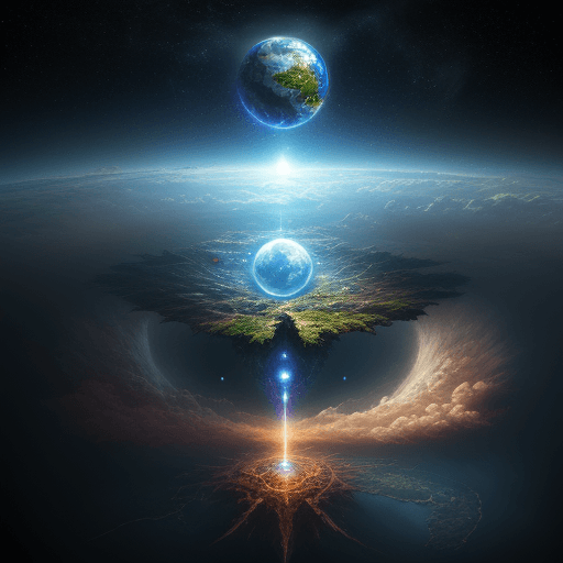 AI generated: a world within a world::5 fantasy art, shot from space, ultra detailed::3 heaven and hell::2 3d
